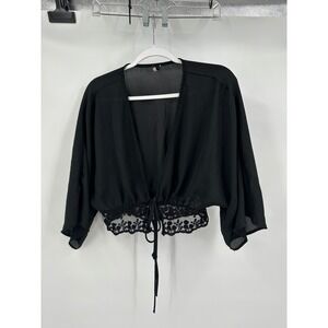 Womens Boho Whimsigoth Cropped Kimono Size S Sheer Romantic Goth‎ Floral Lace